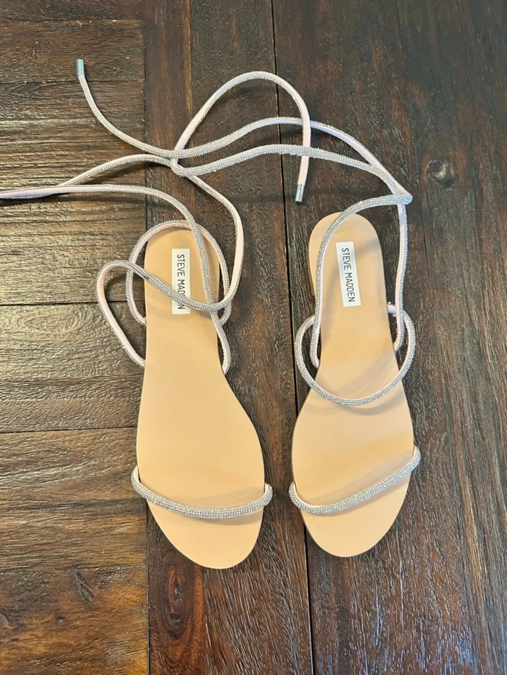 Steve Madden Twirl-R Rhinestone Strappy Lace-Up Flat Sandals - 9.5 - Picture 8 of 9